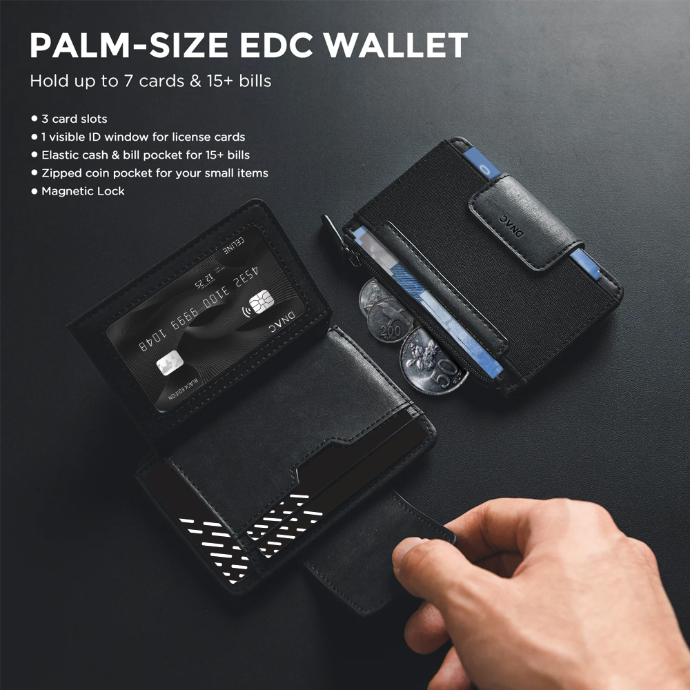 DNAC Bifold Wallet with Zipper Pocket and Elastic Card Slot - Espresso