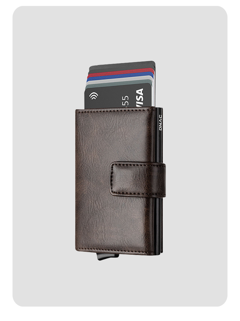 DNAC Mini Wallet Card Holder RFID with Back Zipper Pocket - Espresso