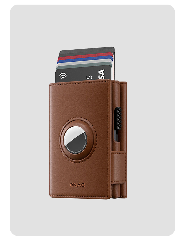 DNAC Mini Wallet Card Holder RFID with Airtag Case - Brown