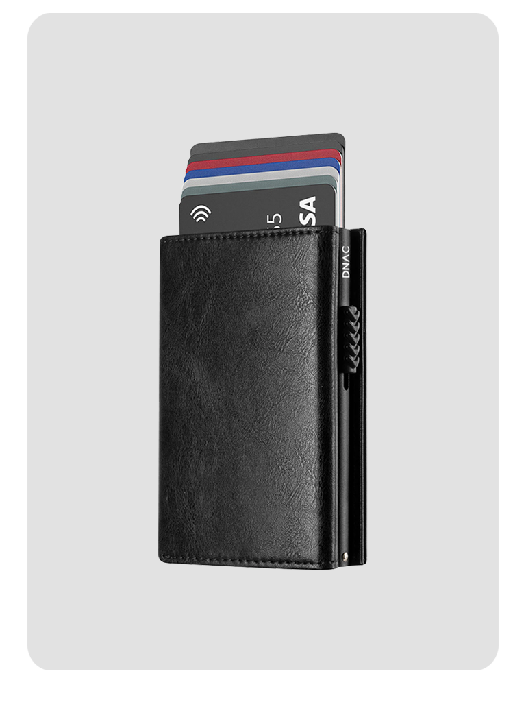 DNAC Mini Wallet Card Holder RFID with Back Zipper Pocket - Carbon Black