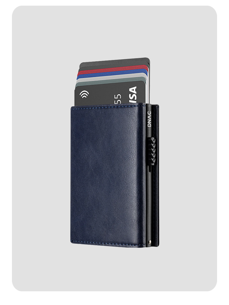 DNAC Mini Wallet Card Holder RFID with Back Zipper Pocket - Navy