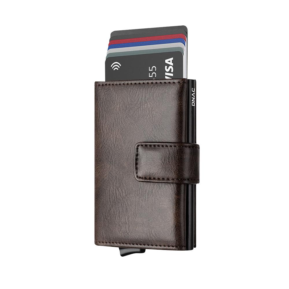 DNAC Mini Wallet Card Holder RFID with Back Zipper Pocket - Espresso