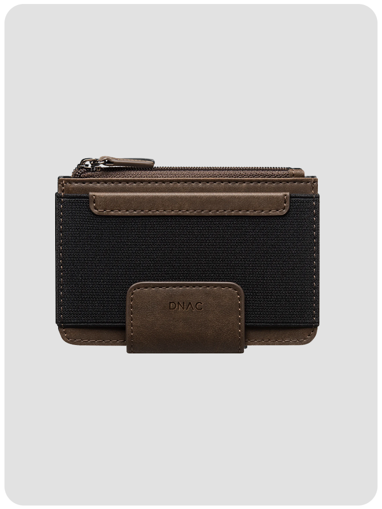 DNAC Bifold Wallet with Zipper Pocket and Elastic Card Slot - Espresso