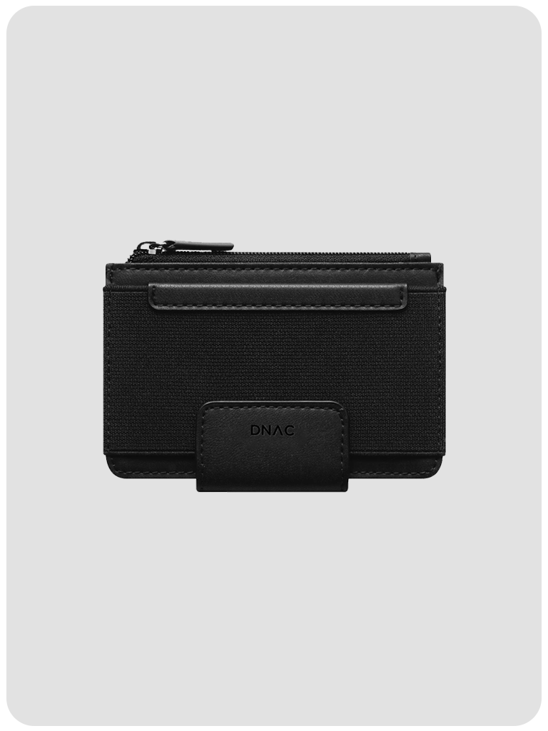 DNAC Bifold Wallet with Zipper Pocket and Elastic Card Slot - Black