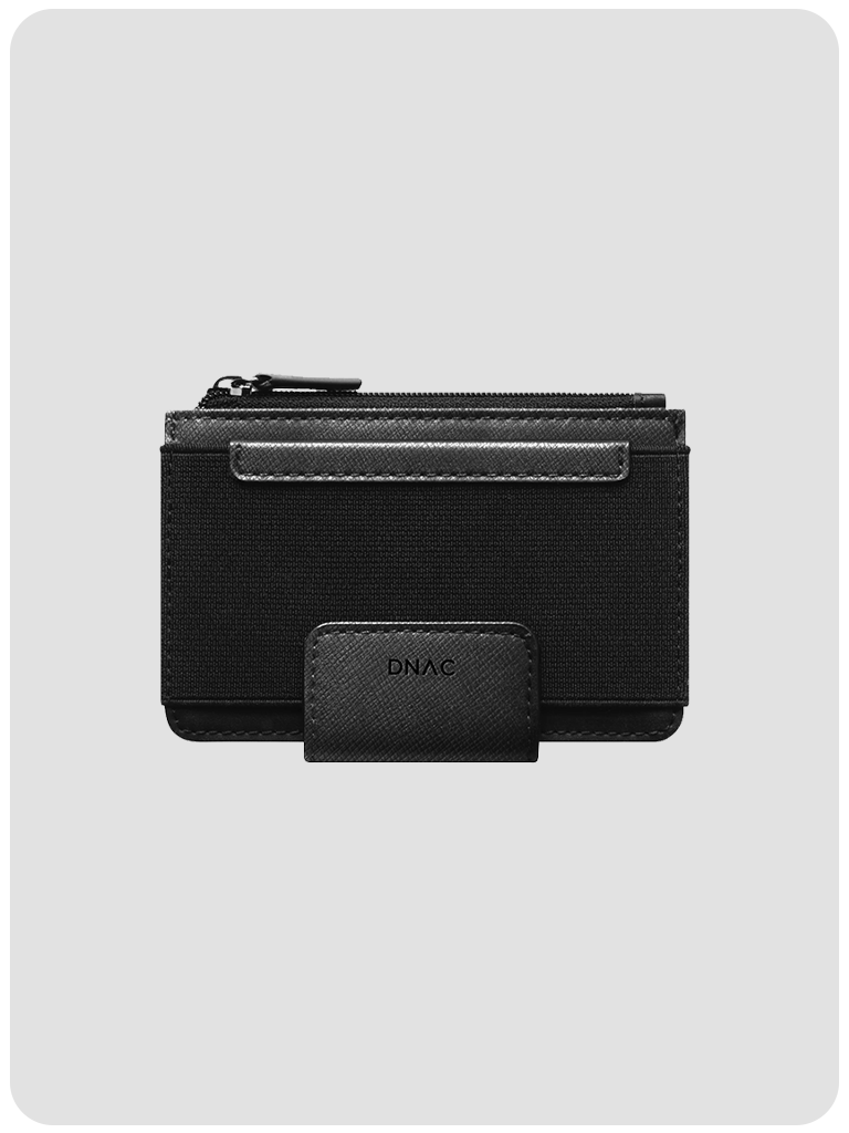 DNAC Bifold Wallet with Zipper Pocket and Elastic Card Slot - Cross Black