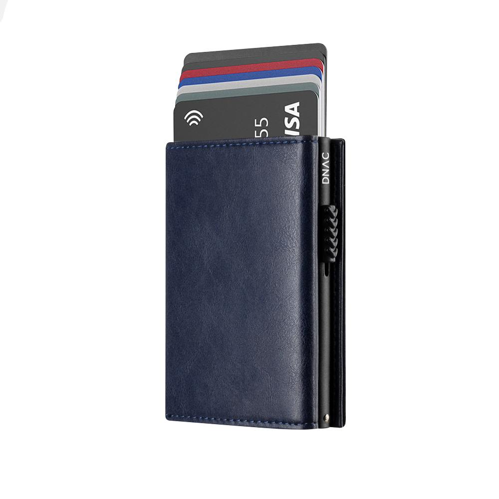 DNAC Mini Wallet Card Holder RFID with Back Zipper Pocket - Navy